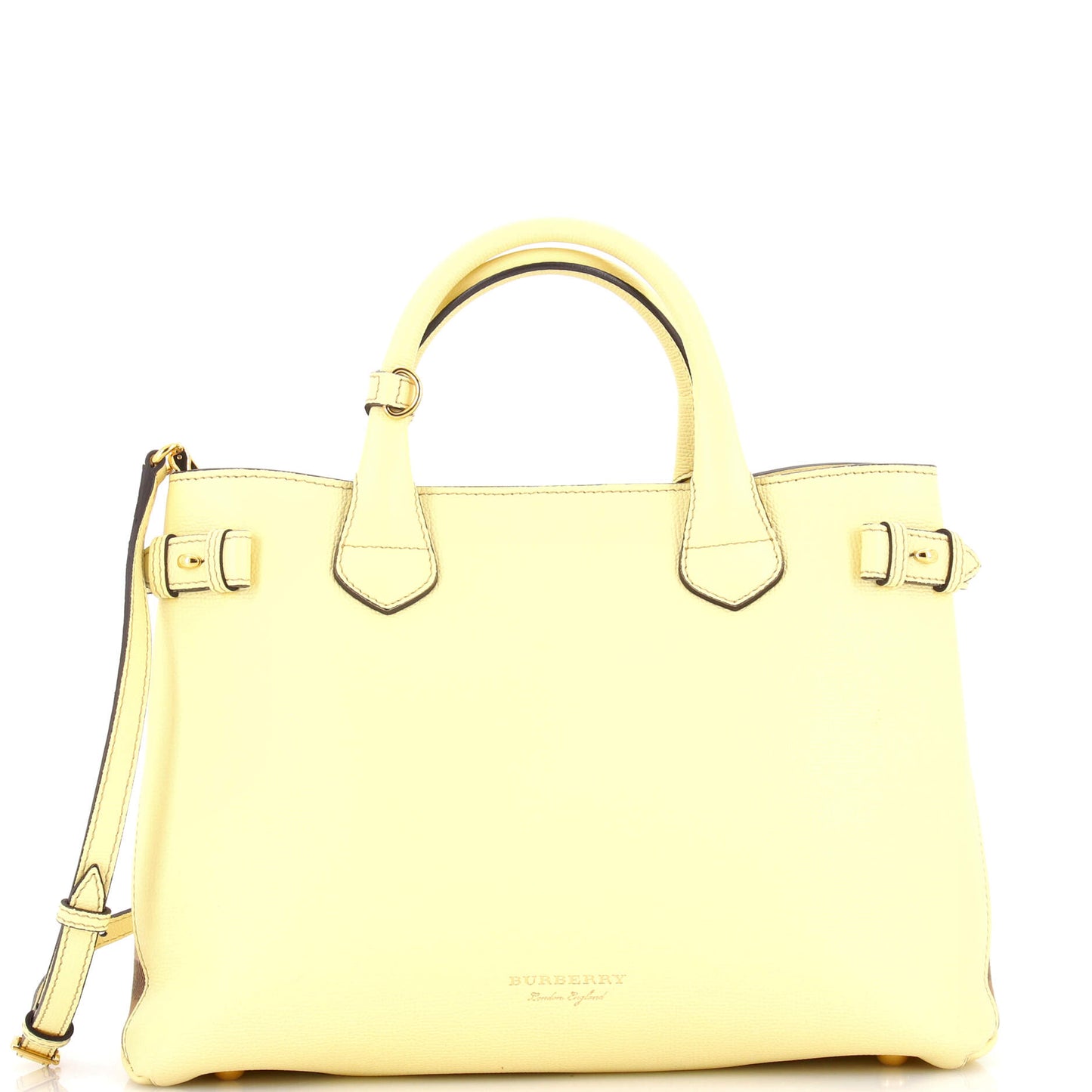 Burberry Banner Tote in Leather and House Check Canvas, Medium