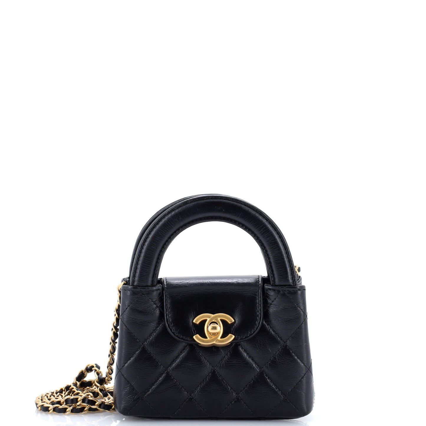 Chanel Kelly Top Handle Shopping Bag in Quilted Shiny Aged Calfskin Nano
