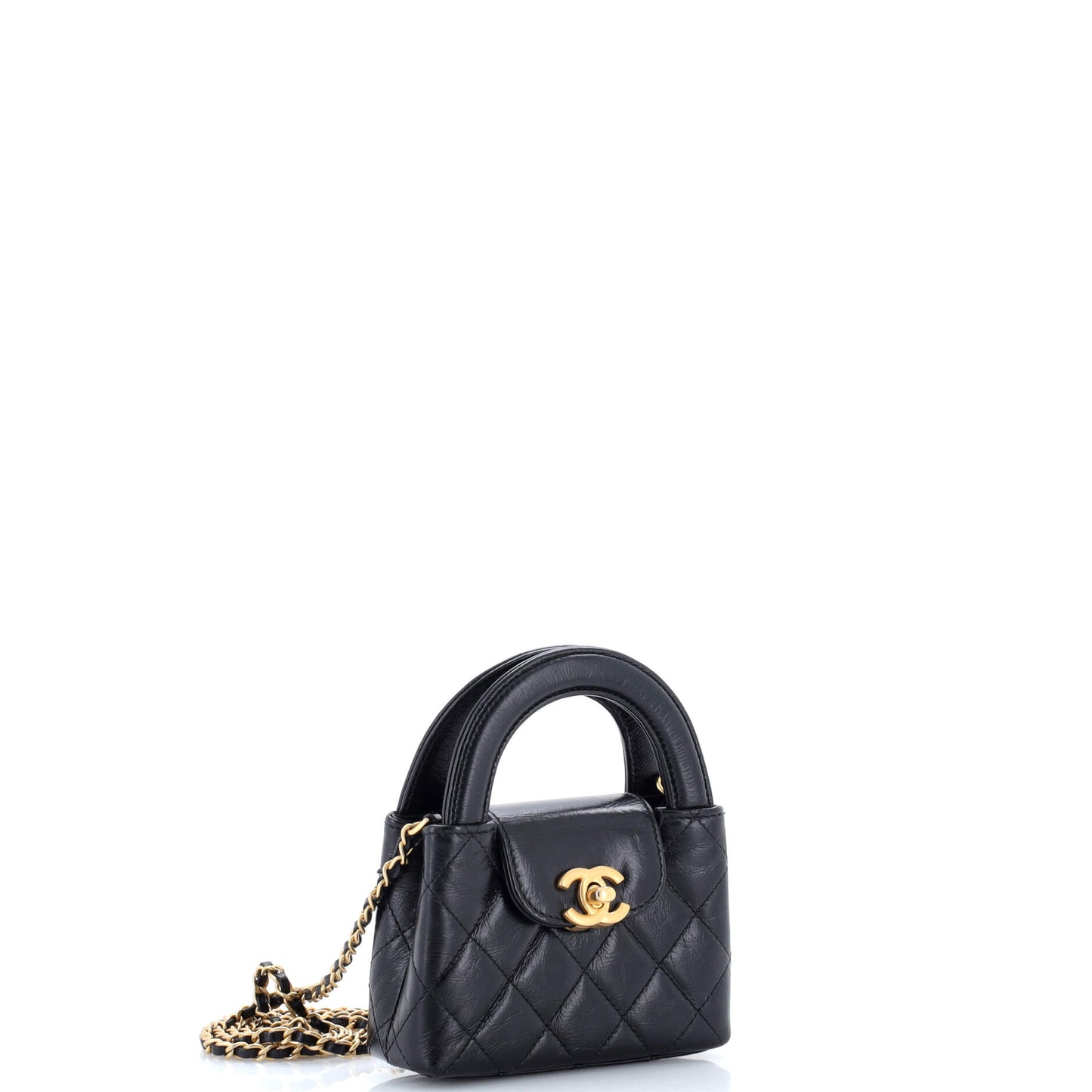 Chanel Kelly Top Handle Shopping Bag in Quilted Shiny Aged Calfskin Nano
