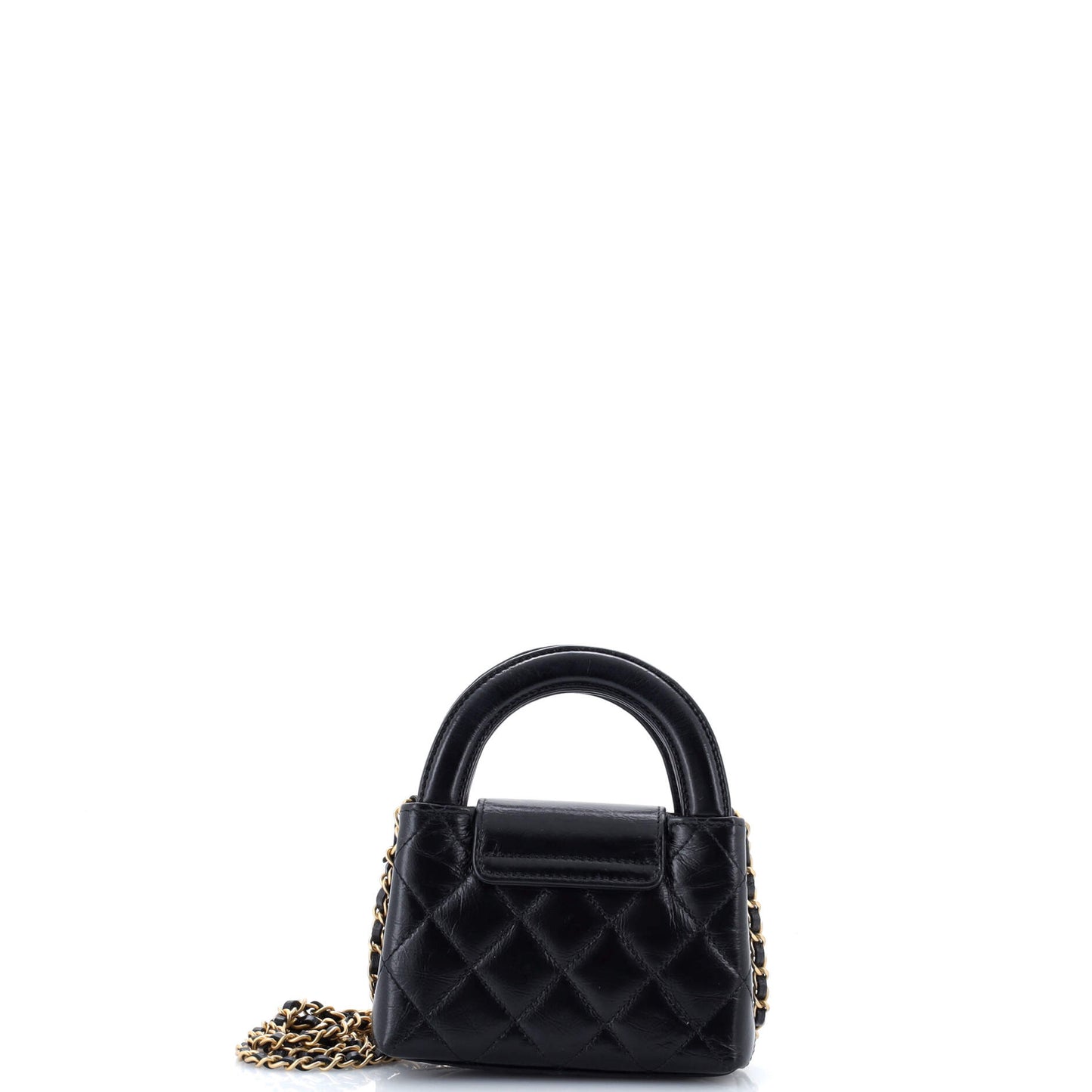 Chanel Kelly Top Handle Shopping Bag in Quilted Shiny Aged Calfskin Nano