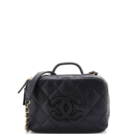 Chanel CC Top Handle Zip-Around Vanity Case with Chain, Quilted Caviar, Small