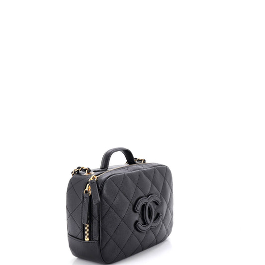 Chanel CC Top Handle Zip-Around Vanity Case with Chain, Quilted Caviar, Small