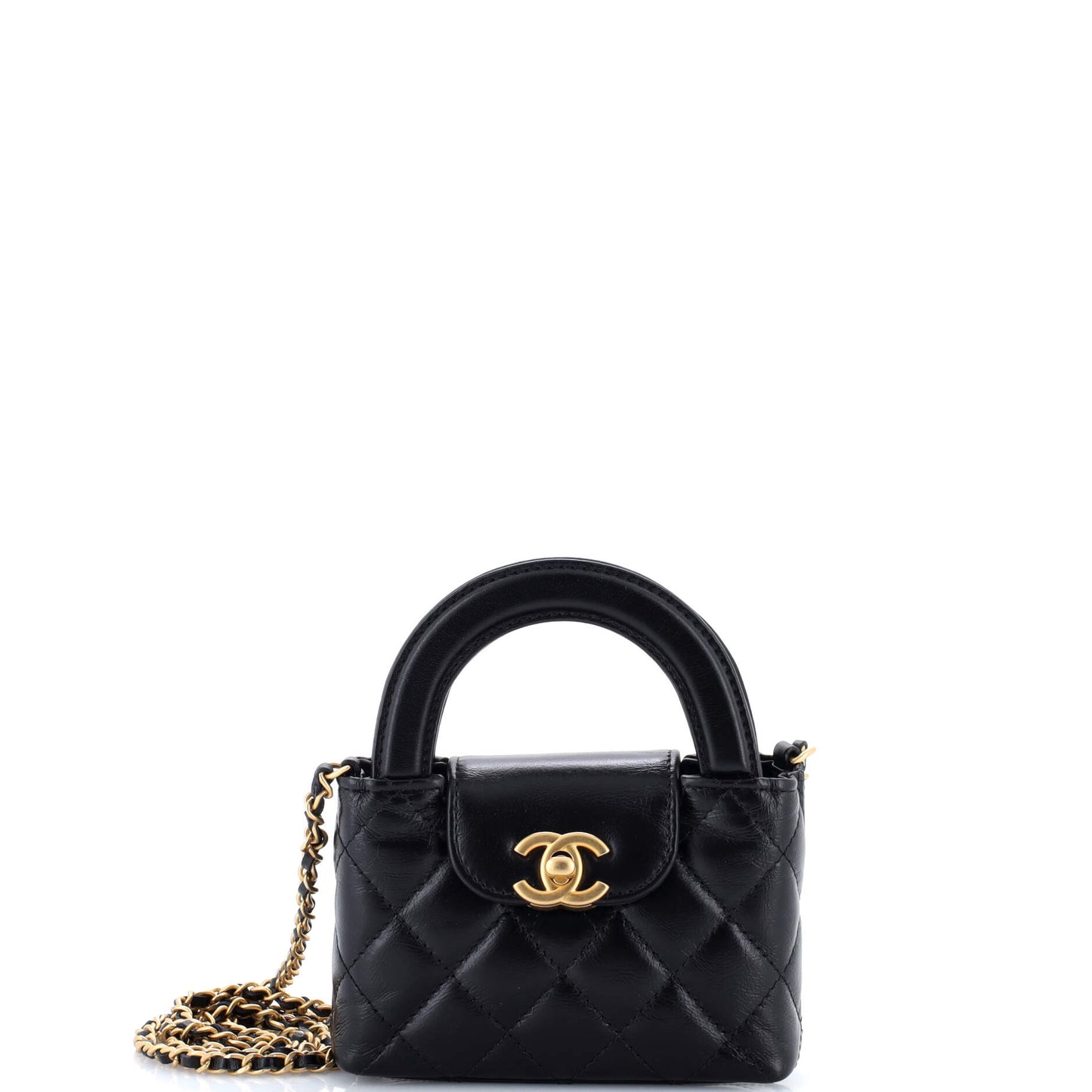 Chanel Kelly Top Handle Shopping Bag in Quilted Shiny Aged Calfskin Nano