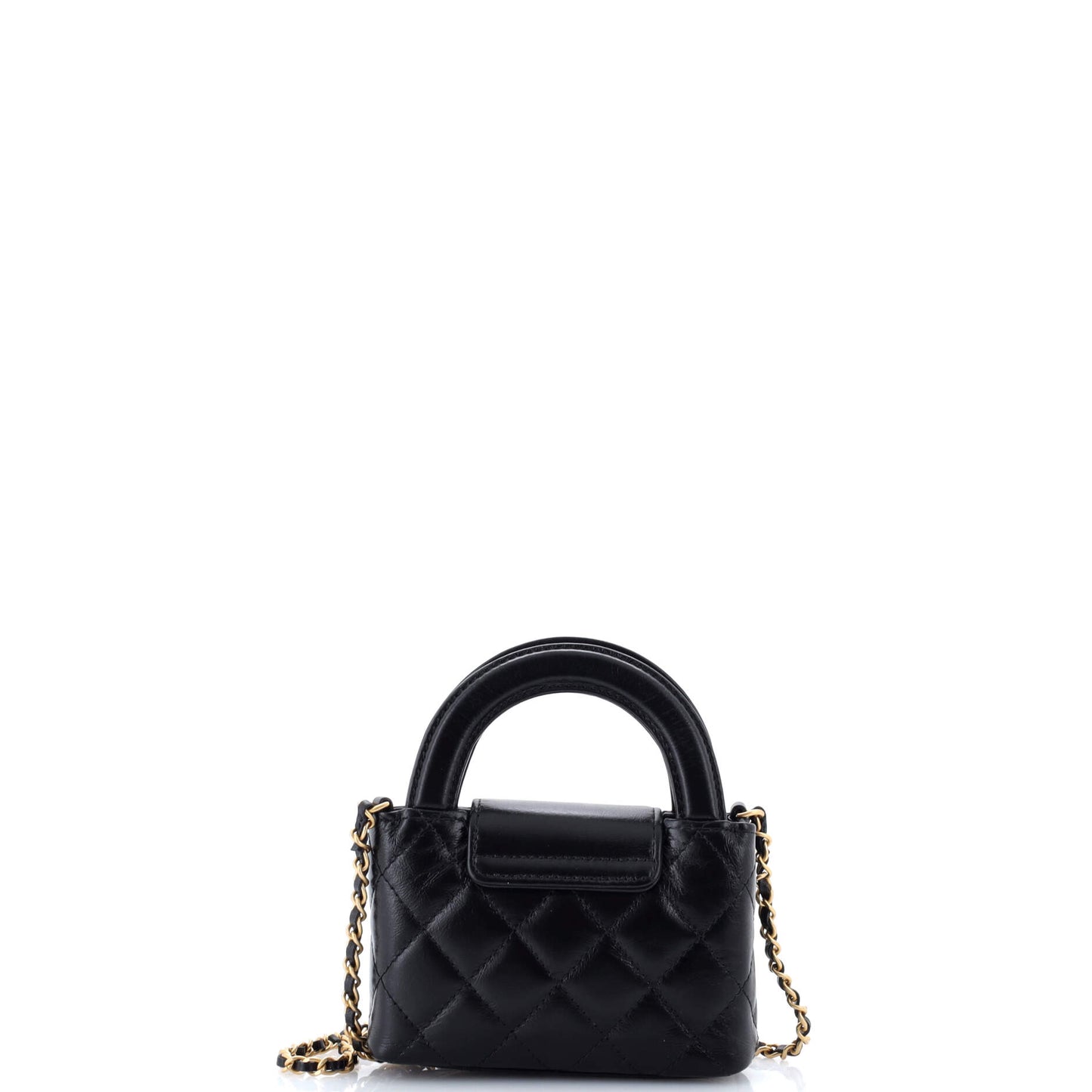 Chanel Kelly Top Handle Shopping Bag in Quilted Shiny Aged Calfskin Nano