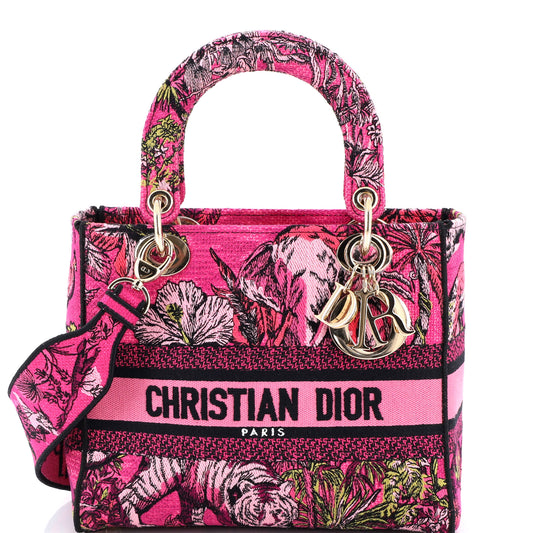 Christian Dior Lady D-Lite Bag, Medium, Embroidered Canvas
