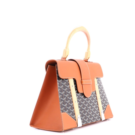 Goyard Saigon Top Handle Bag in Coated Canvas and Leather, MM