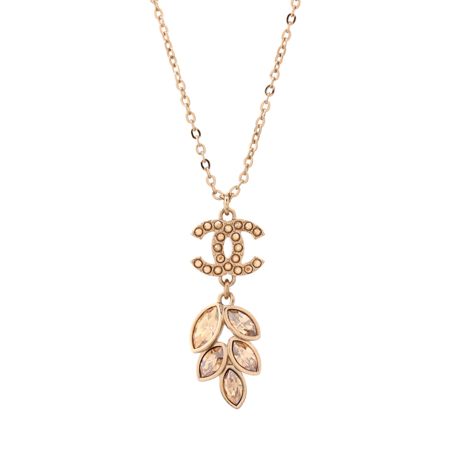 Chanel CC Leaf Cluster Pendant Necklace in Metal with Crystals