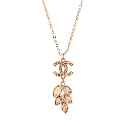 Chanel CC Leaf Cluster Pendant Necklace in Metal with Crystals