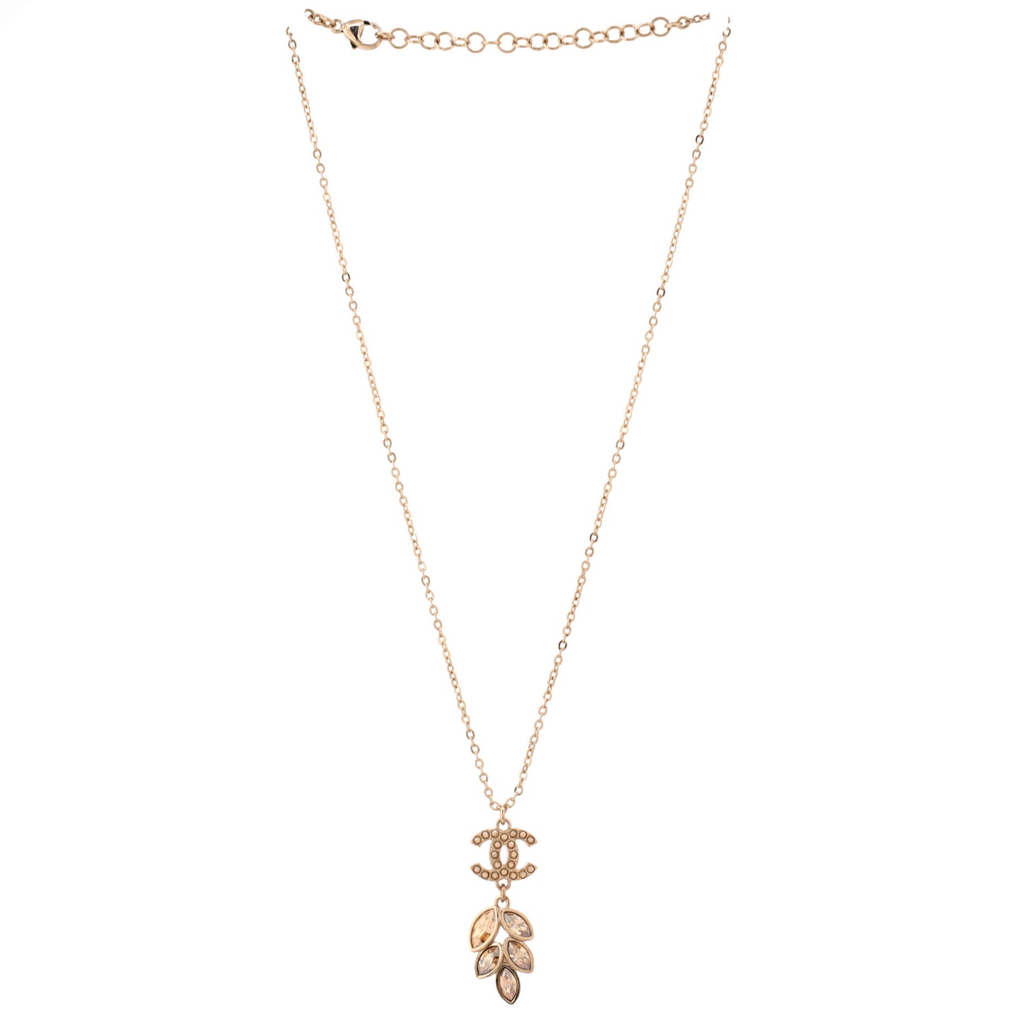 Chanel CC Leaf Cluster Pendant Necklace in Metal with Crystals