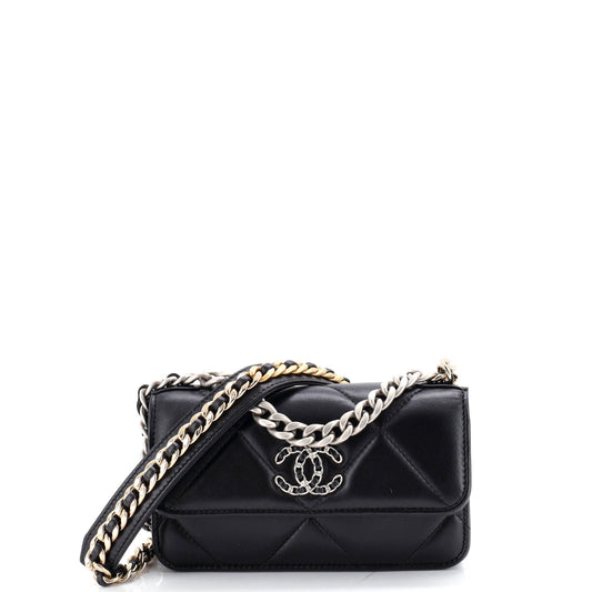 Chanel 19 Flap Phone Holder with Chain in Quilted Lambskin