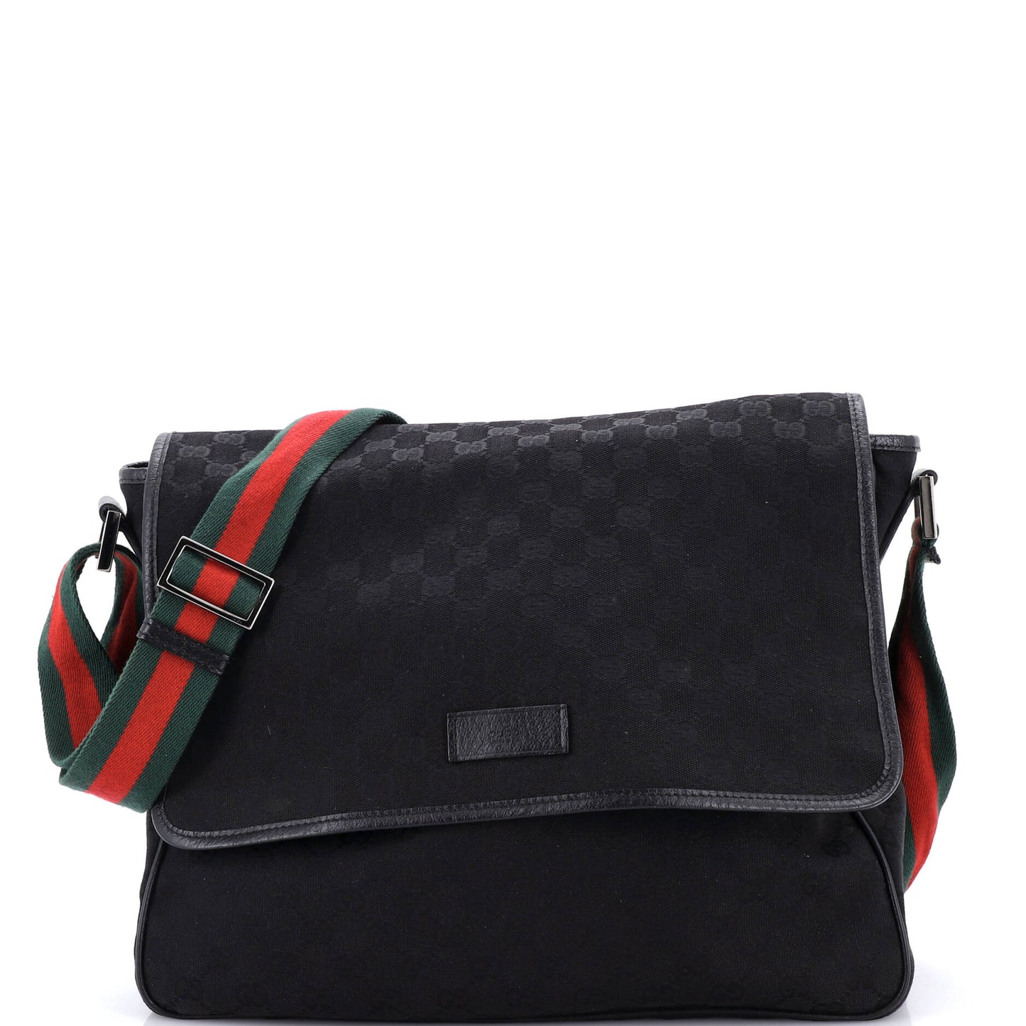 Gucci Web Strap Flap Messenger Bag in GG Canvas, Medium