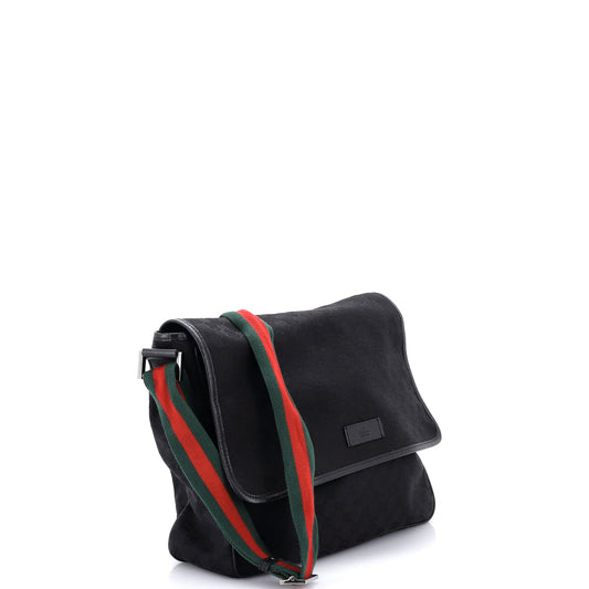 Gucci Web Strap Flap Messenger Bag in GG Canvas, Medium