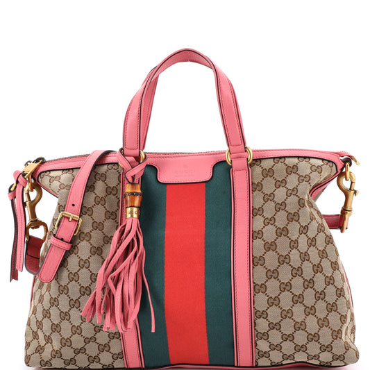 Gucci Rania Convertible Top Handle Bag in Web and GG Canvas, Medium
