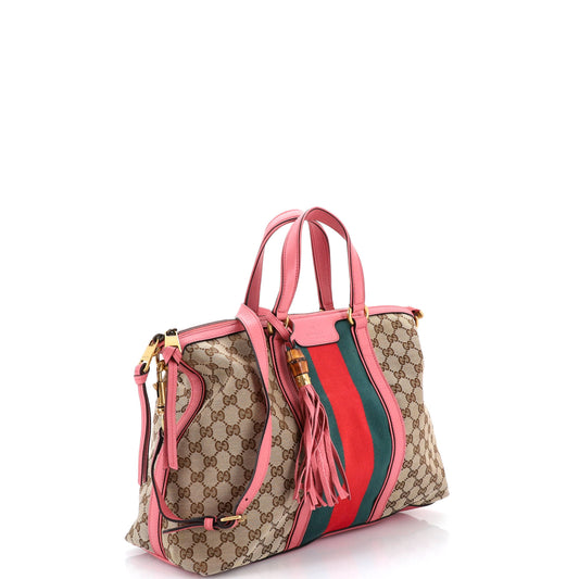 Gucci Rania Convertible Top Handle Bag in Web and GG Canvas, Medium