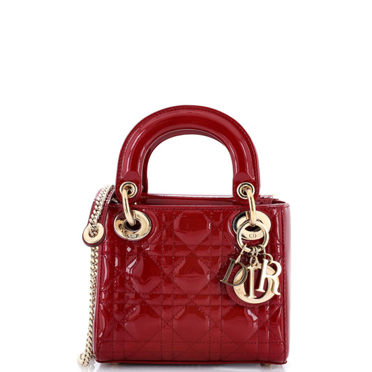 Christian Dior Lady Dior Cannage Quilted Patent Mini Chain Bag