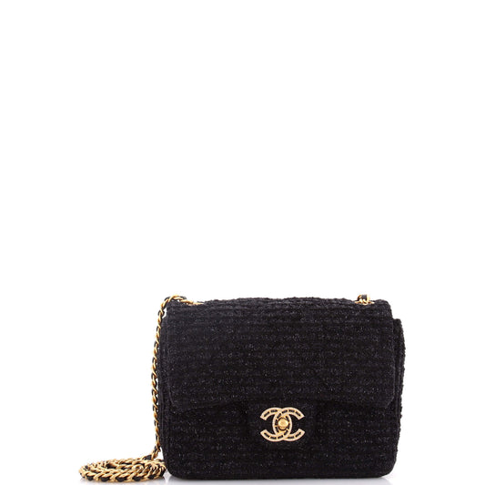 Chanel Square Classic Single Flap Bag in Quilted Tweed with Crystals, Mini