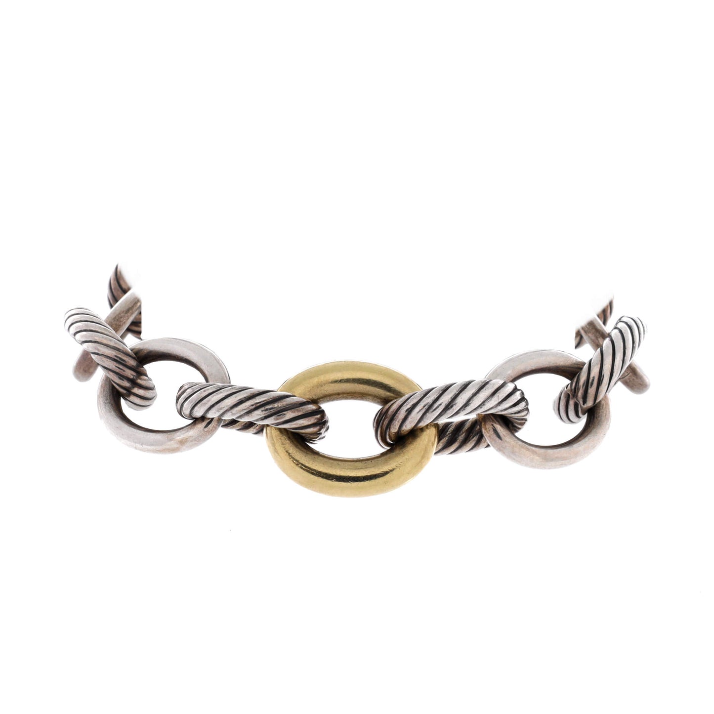 David Yurman Oval Link Bracelet in Sterling Silver and 18K Yellow Gold, Extra Large