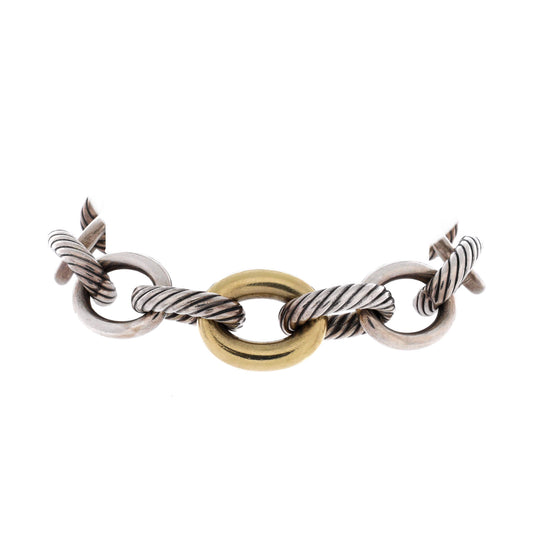 David Yurman Oval Link Bracelet in Sterling Silver and 18K Yellow Gold, Extra Large