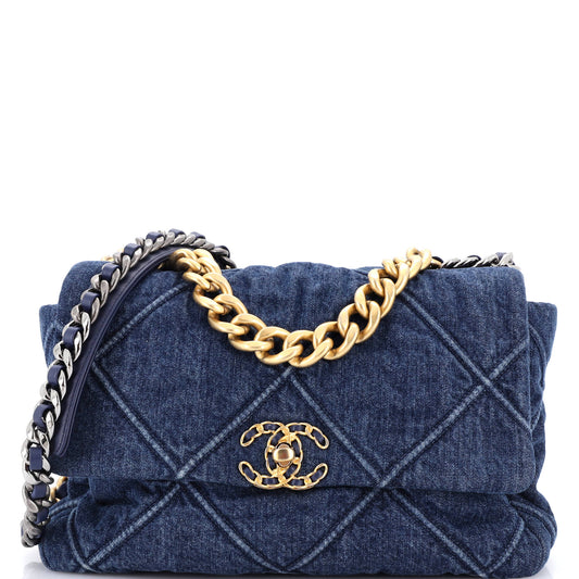 Chanel 19 Large Quilted Denim Flap Bag