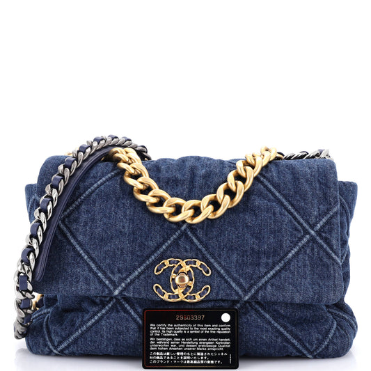 Chanel 19 Large Quilted Denim Flap Bag