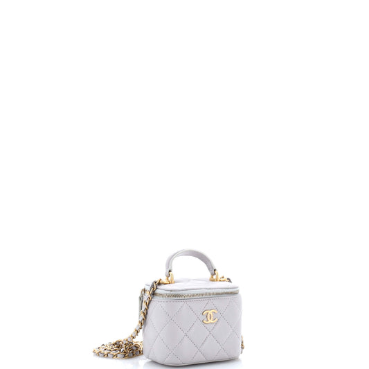 シャネル クラシック トップハンドル バニティケース チェーン付き キルティング ラムスキン ミニ