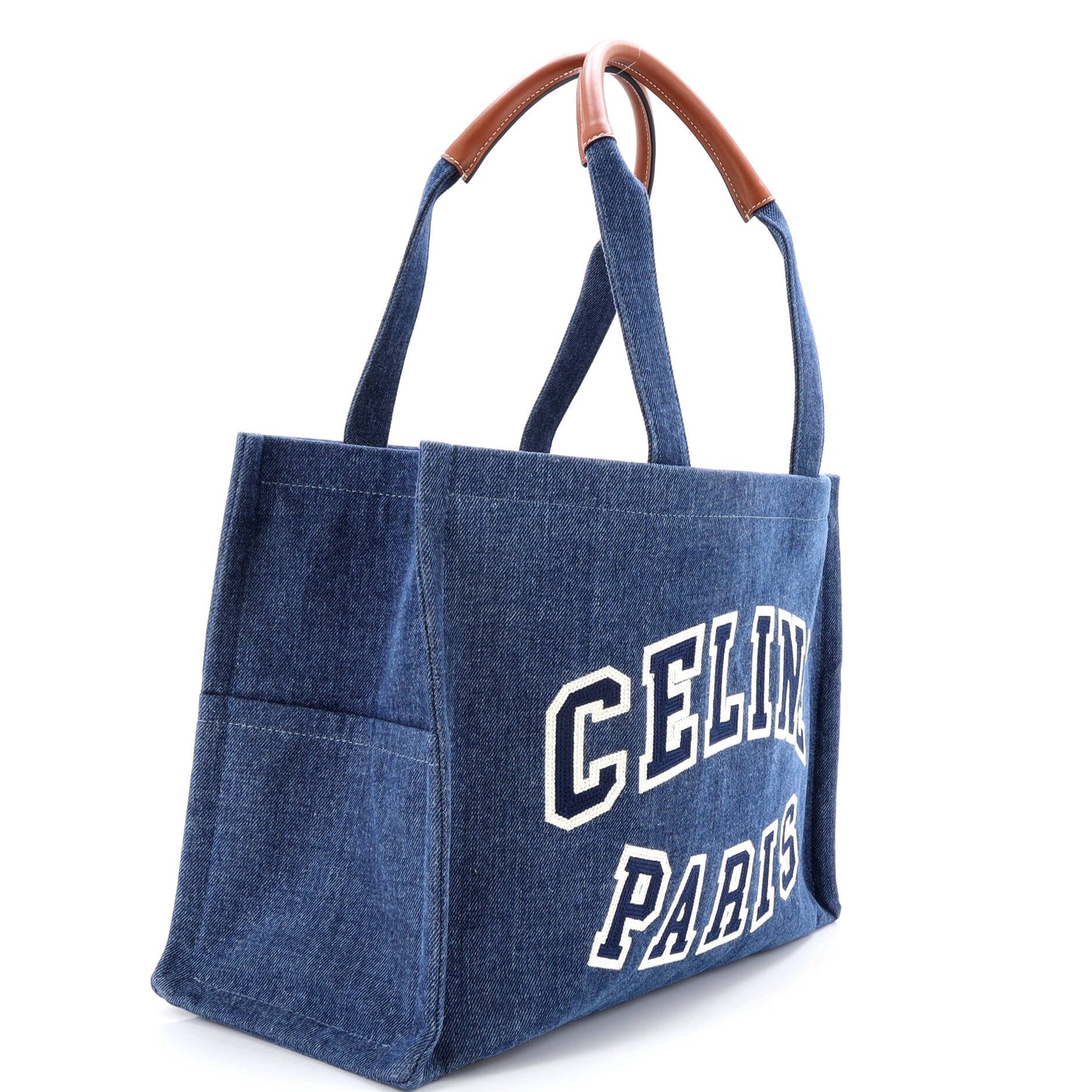 Celine Cabas Thais Tote Bag in Denim with Appliqué, Large