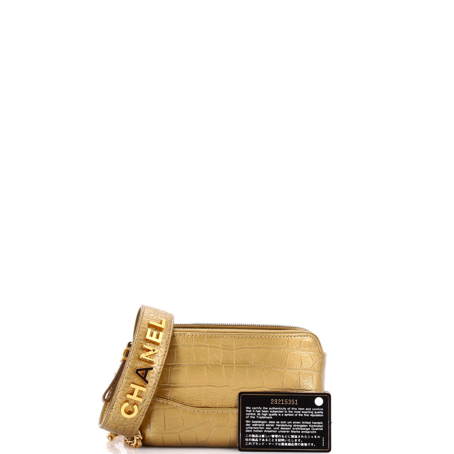 Chanel Gabrielle logo handle double-zip clutch bag with chain in crocodile-embossed calfskin