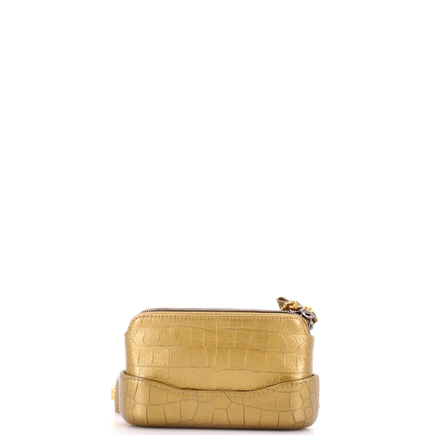 Chanel Gabrielle logo handle double-zip clutch bag with chain in crocodile-embossed calfskin