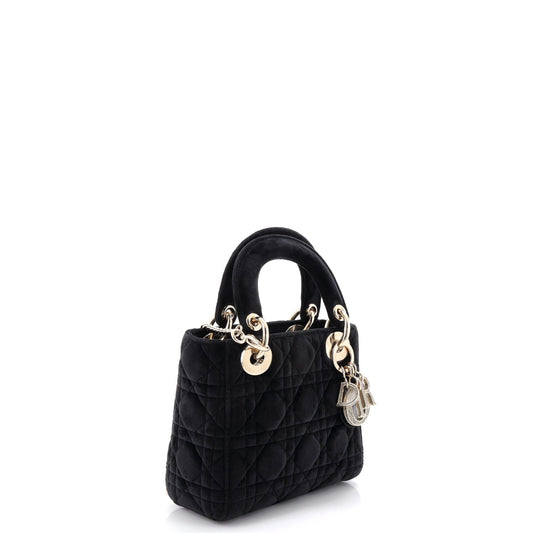 Christian Dior Lady Dior Cannage Quilted Velvet Chain Bag with Crystal Charm, Mini