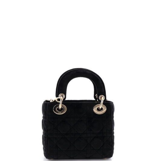 Christian Dior Lady Dior Cannage Quilted Velvet Chain Bag with Crystal Charm, Mini