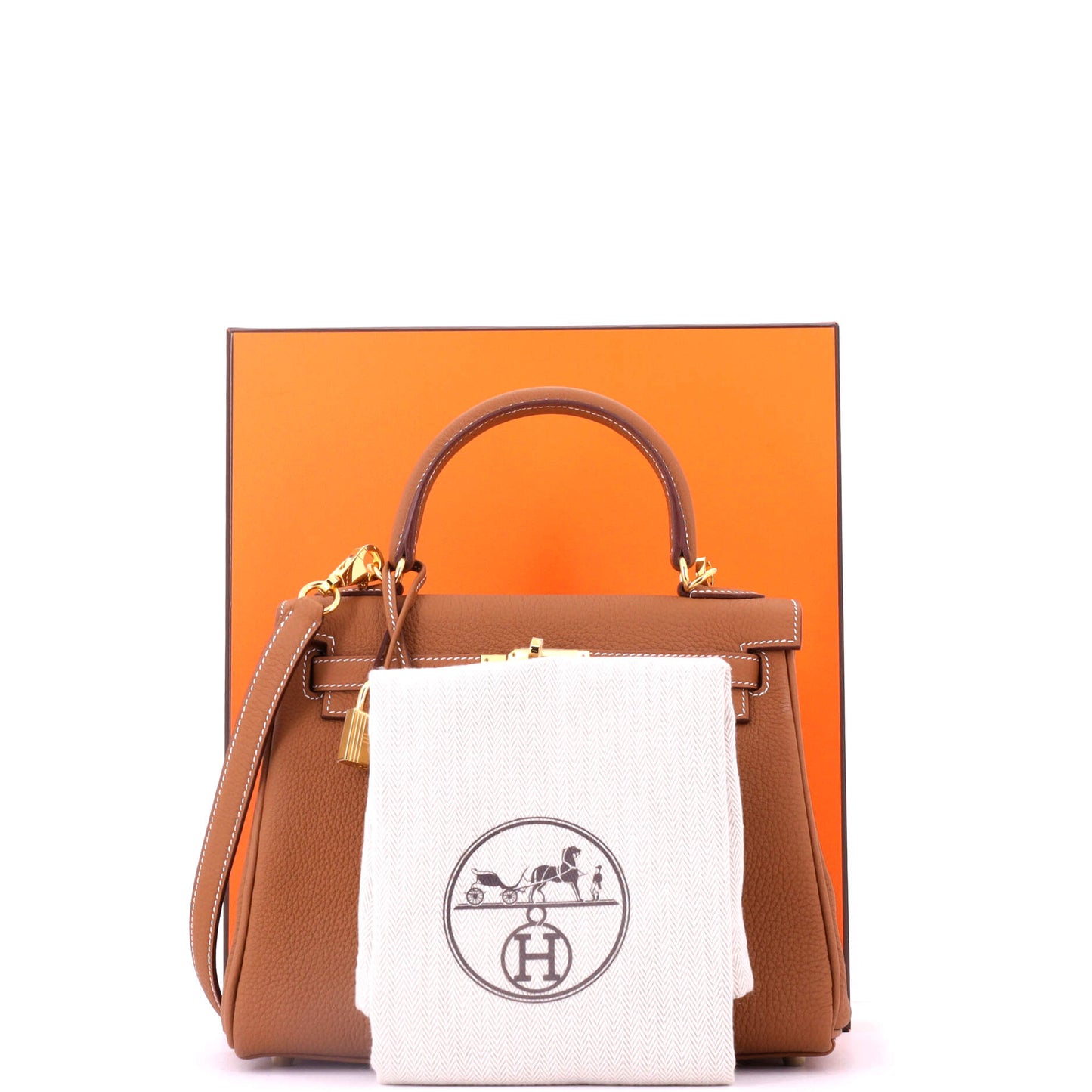 Hermès Kelly handbag, brown Togo leather with gold hardware, size 25