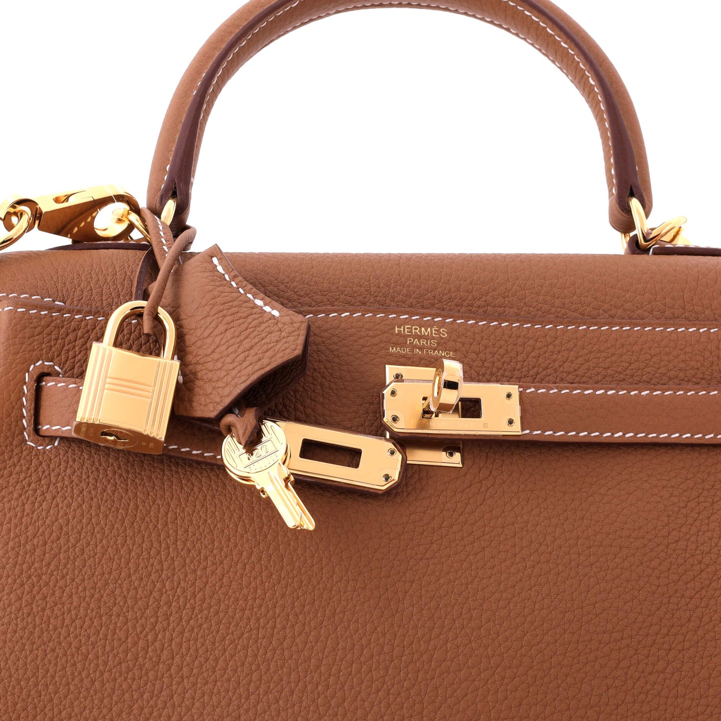 Hermès Kelly handbag, brown Togo leather with gold hardware, size 25