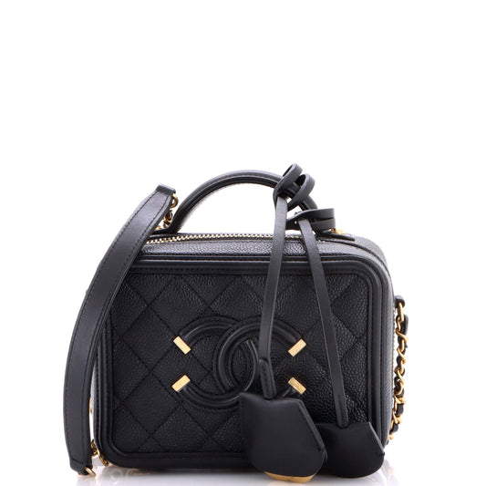 Chanel Filigree Quilted Caviar Small Vanity Case