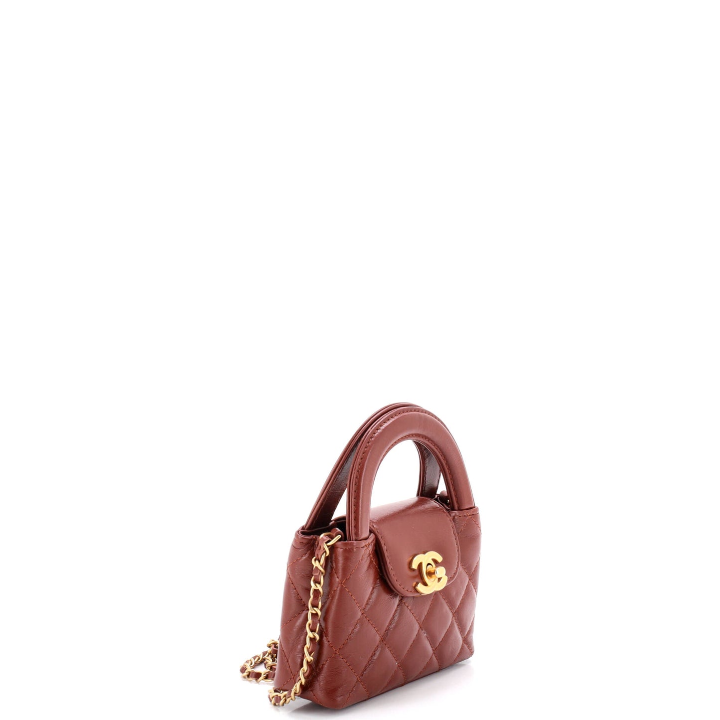 Chanel Kelly Top Handle Shopping Bag in Quilted Shiny Aged Calfskin Nano