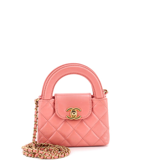 Chanel Kelly Top Handle Shopping Bag in Quilted Shiny Aged Calfskin Nano