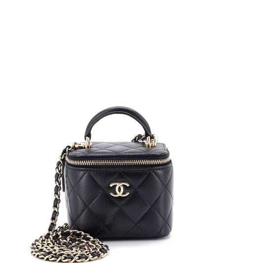 Chanel Classic Top Handle Vanity Case with Chain, Quilted Lambskin, Mini