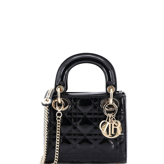Christian Dior Lady Dior Cannage Quilted Patent Mini Chain Bag