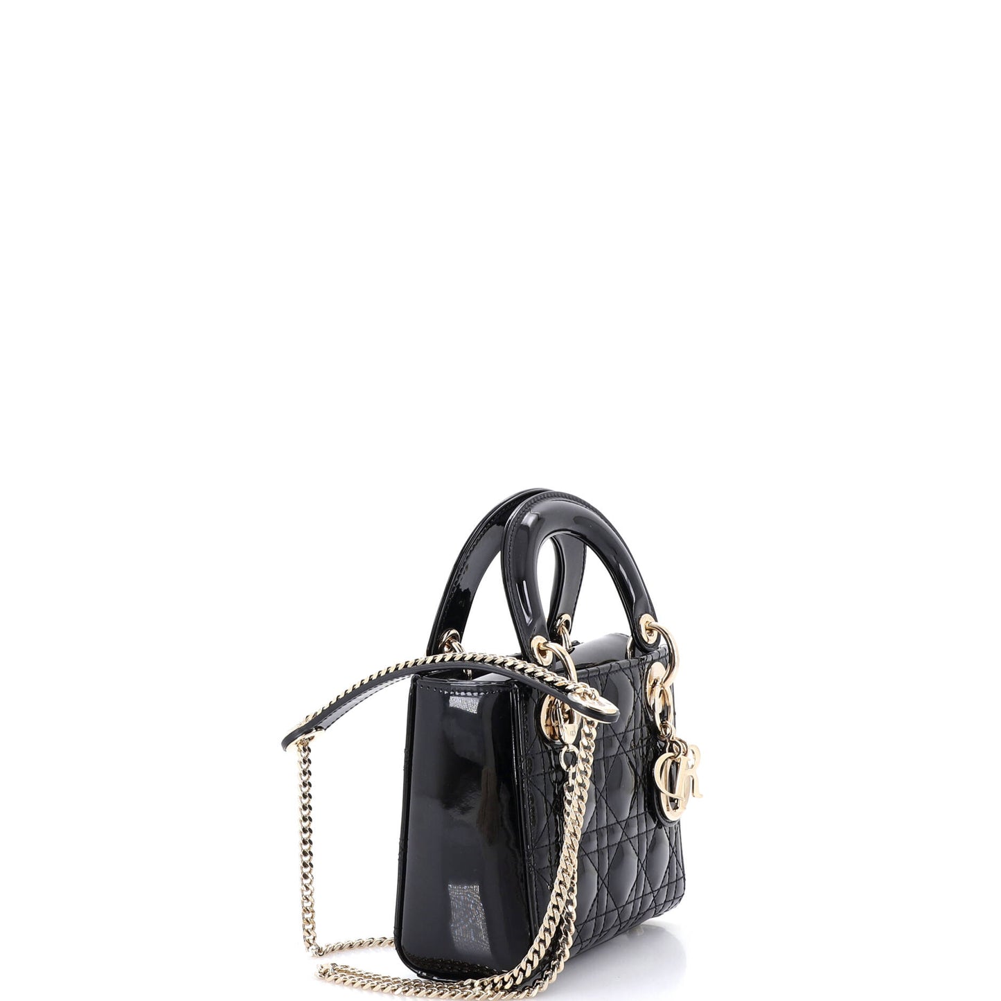 Christian Dior Lady Dior Cannage Quilted Patent Mini Chain Bag