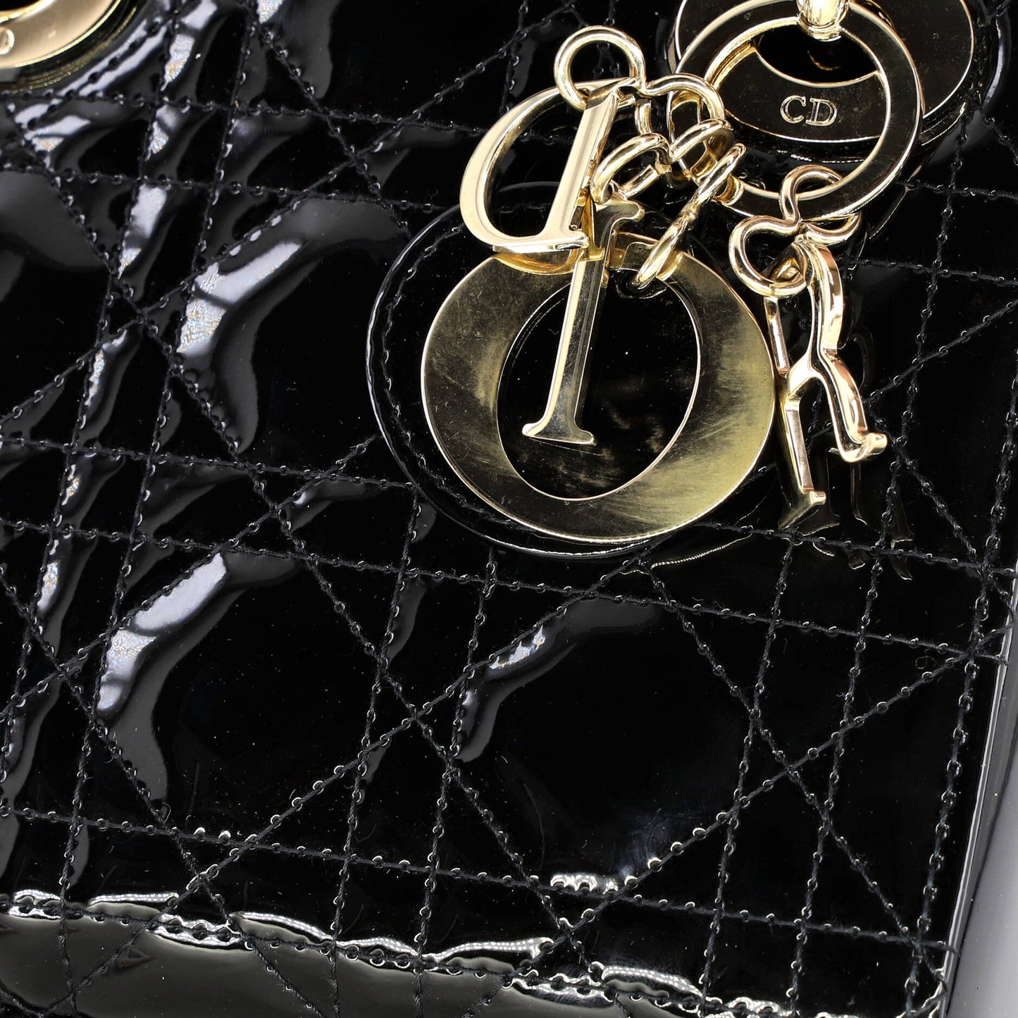 Christian Dior Lady Dior Cannage Quilted Patent Mini Chain Bag