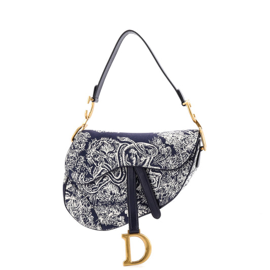Christian Dior Toile de Jouy Saddle Bag, Embroidered Canvas, Medium