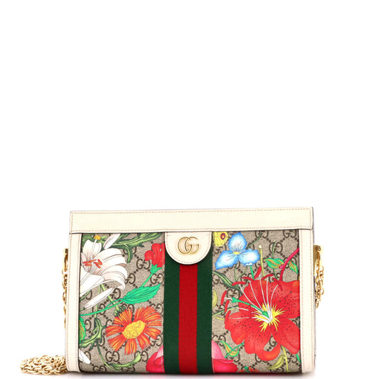 Gucci Ophidia Flora GG Coated Canvas Small Chain Shoulder Bag