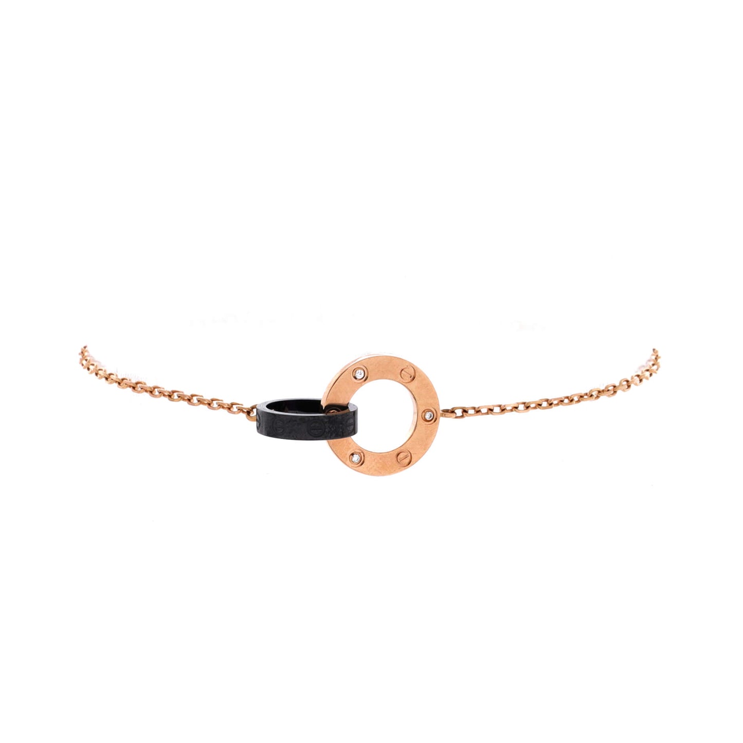 カルティエ ラブ 3 ダイヤモンド インターロッキング ブレスレット 18K ローズゴールド、セラミック、ダイヤモンド