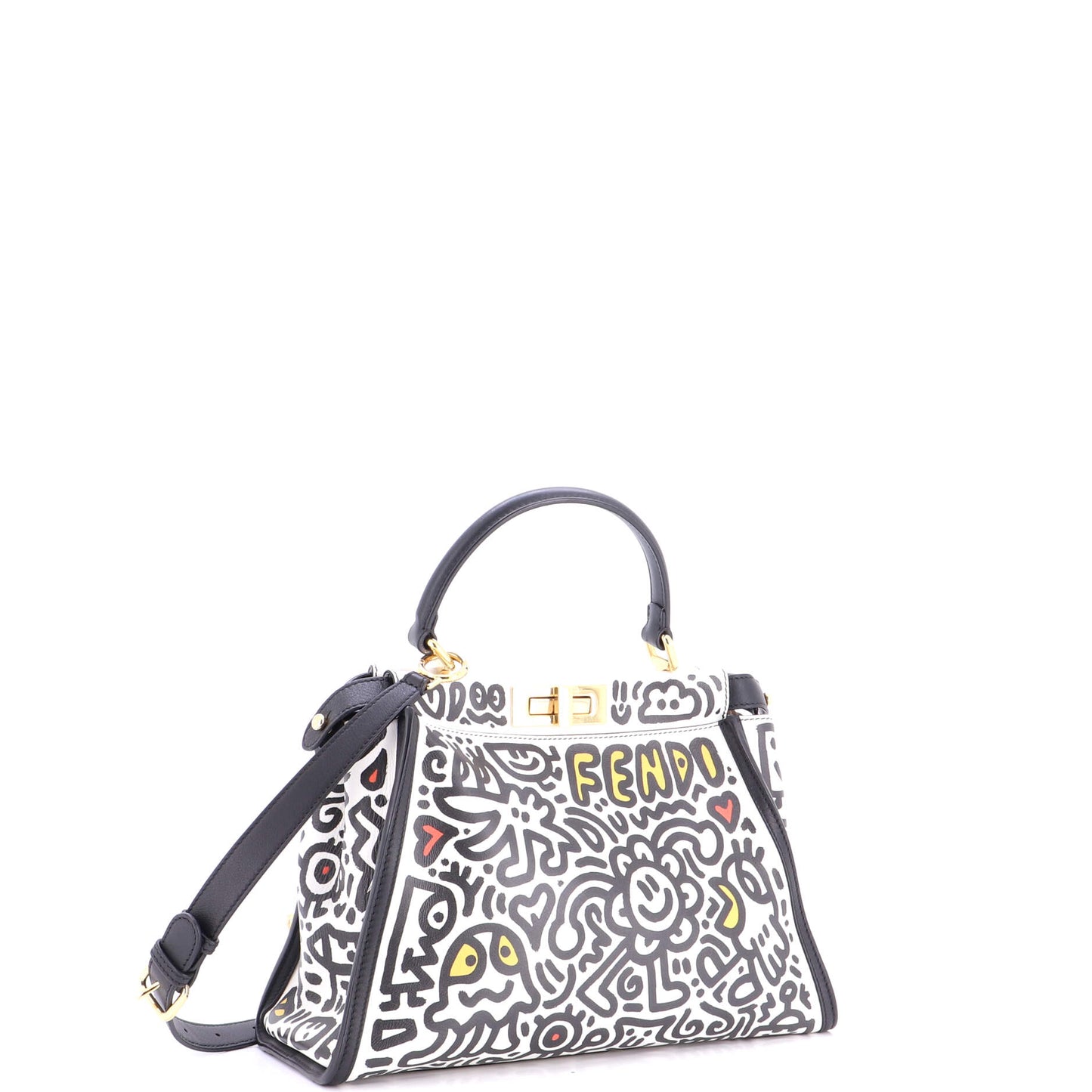 Fendi x Mr. Doodle Peekaboo Iconic Bag in Printed Leather, Regular Size