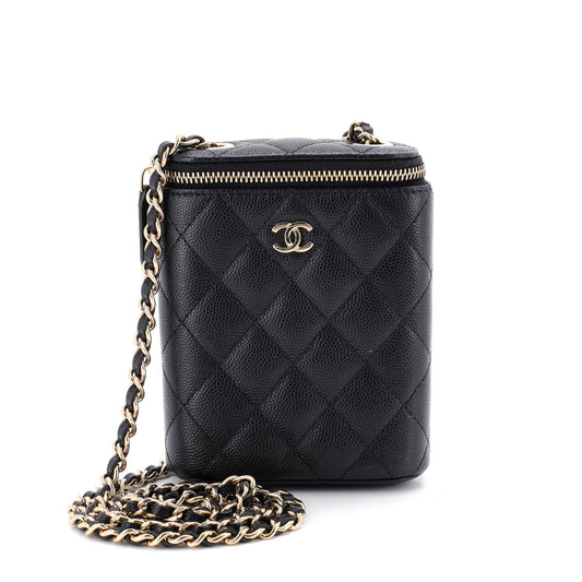 Chanel Vertical Classic Vanity Case with Chain, Quilted Caviar, Small