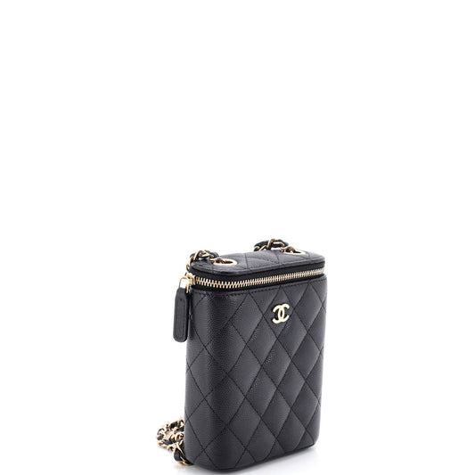 Chanel Vertical Classic Vanity Case with Chain, Quilted Caviar, Small