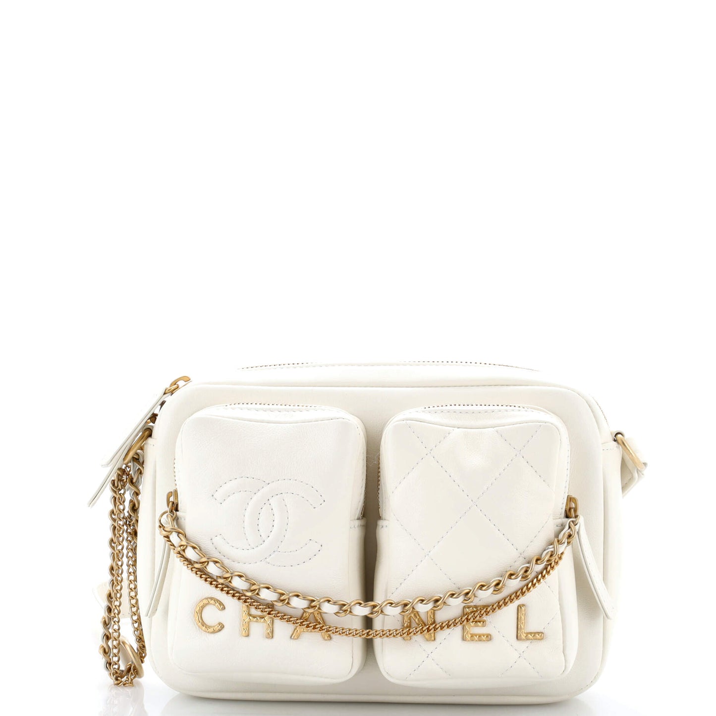Chanel Logo Twin Pocket Chain Camera Case in Quilted Calfskin, Small