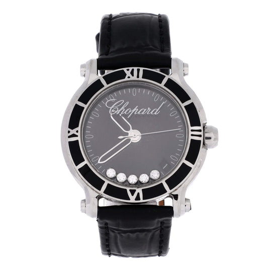 Chopard Happy Sport Quartz Watch in Stainless Steel and Alligator with Five Floating Diamonds, 30mm