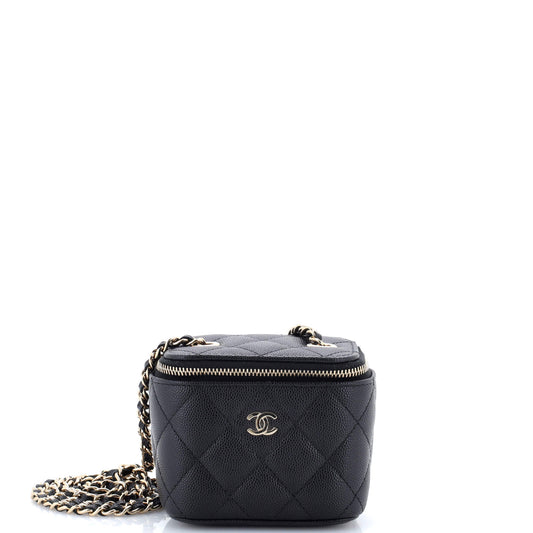 Chanel Classic Quilted Caviar Mini Vanity Case with Chain