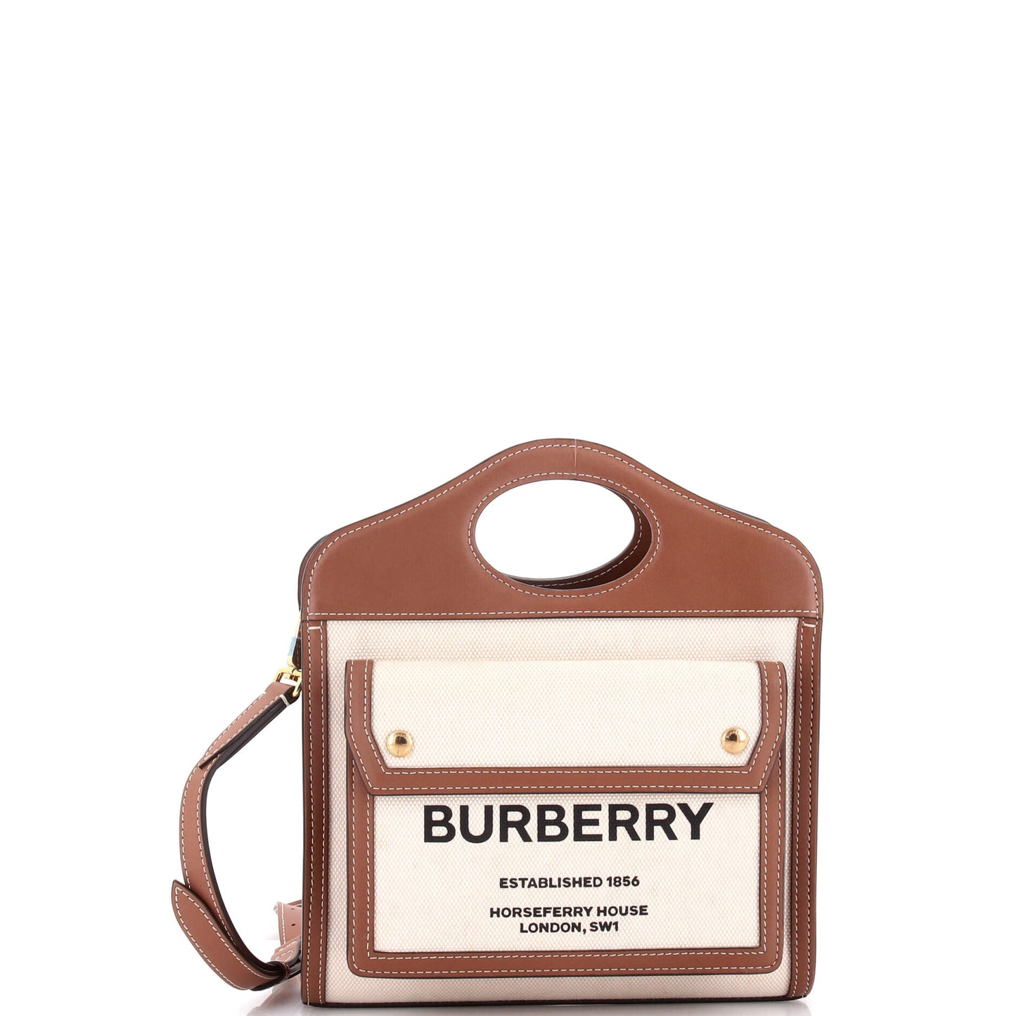 Burberry Logo Pocket Tote Canvas Leather Mini