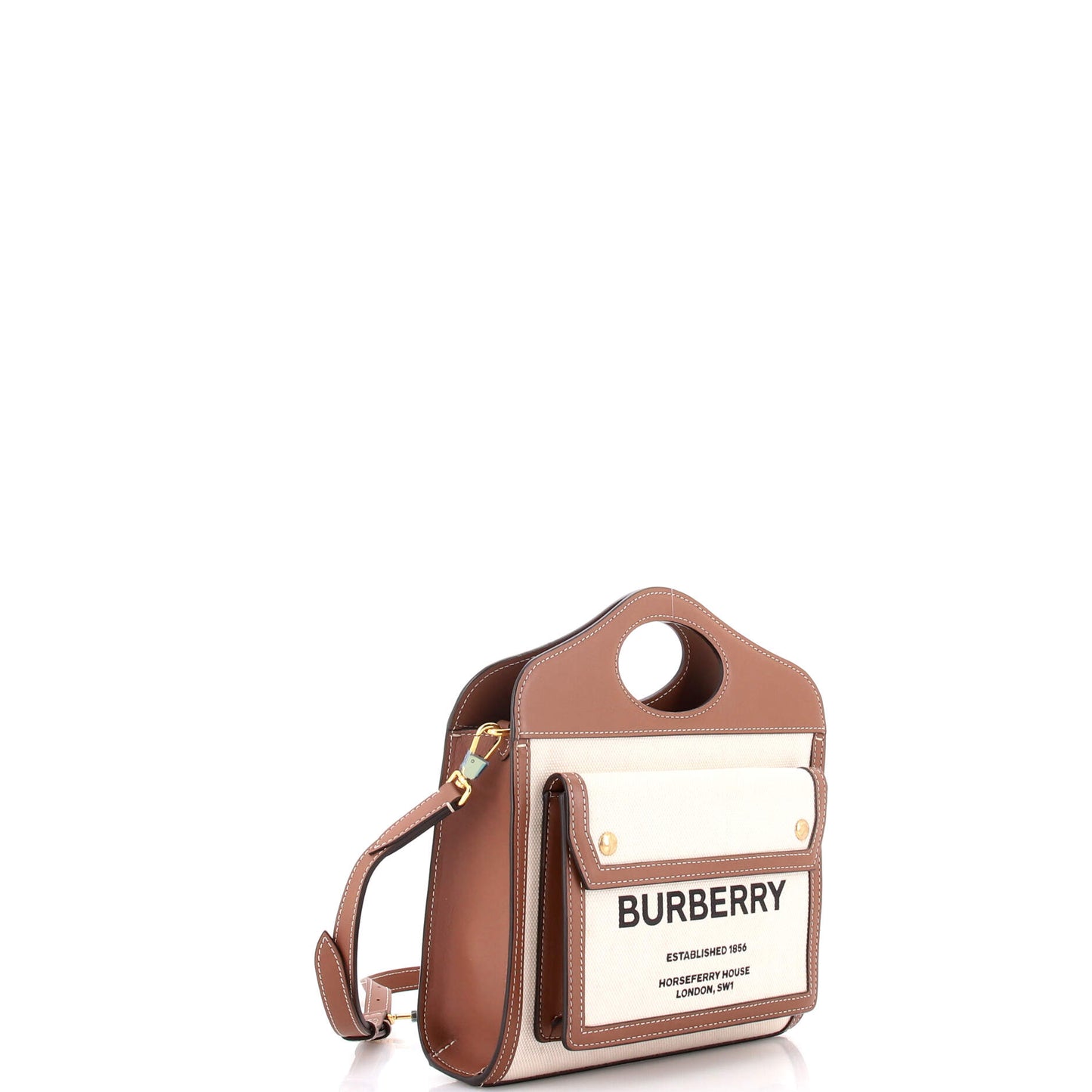 Burberry Logo Pocket Tote Canvas Leather Mini